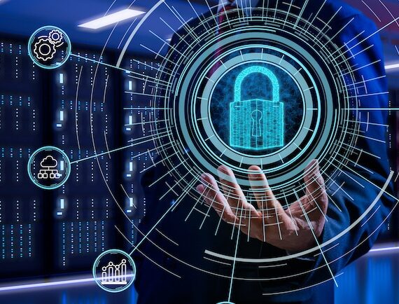 Fingerprint scan provides security access with biometrics identification.Futuristic Technology in smart business high efficiency using ai artificial intelligence