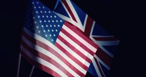 The concept of diplomatic relations. Flag of the partners country. Sanctions pressure in politics.