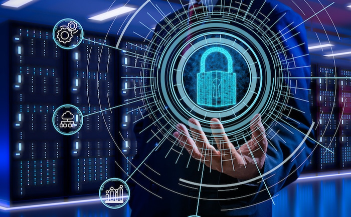 Fingerprint scan provides security access with biometrics identification.Futuristic Technology in smart business high efficiency using ai artificial intelligence