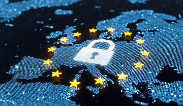 European Data Privacy Secure Lock on EU Map with Stars